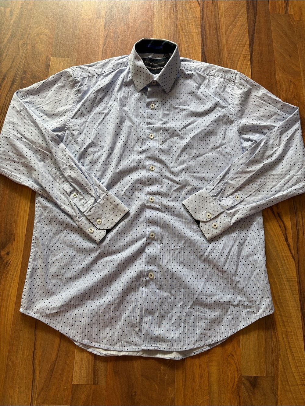 Report Collection Light Blue Dot-Print Dress Shirt Neck 15.5